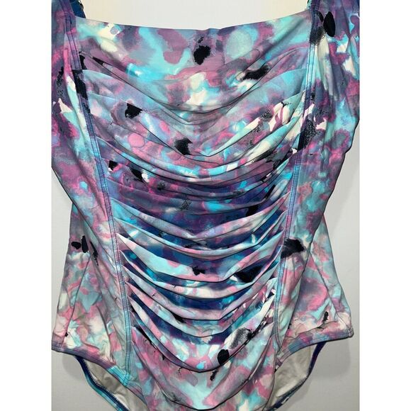 Calvin Klein Women's Printed Pleated Tummy Control One Piece Swimsuit Size 16 - Picture 7 of 7